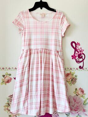 Emma & Elsa Pink White soft Flared Girls casual summ dress with Pockets Girls 14